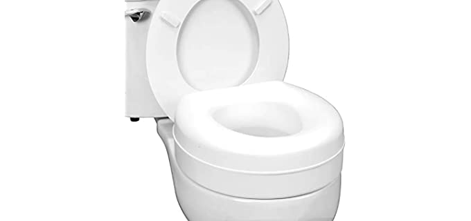 HealthSmart Raised Toilet Seat Riser That Fits Most Standard Bowls for Enhanced Comfort and Elevation with Slip Resistant Pads, 15x15x5, New and Improved