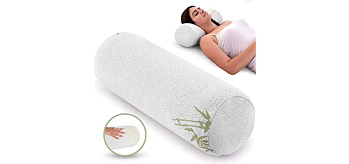 Healthex Cervical Neck Roll Pillow Cylinder Round Cushion Bolster Support for Sleeping Memory Foam and Bamboo Cover - Breathable, Hypoallergenic and Comfortable -Supports Effectively, Alleviates Pain