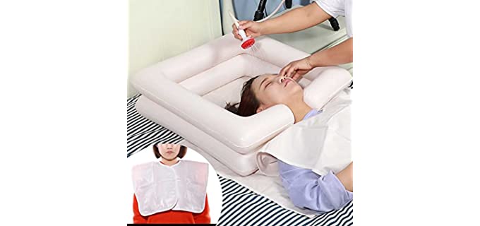 Inflatable Bedside Shampoo Basin Kit with Water Bag, Shower, Shawl, Cushion, Air Pump for Disabled& Elderly Bed Easy, Pregnancy, Bedridden Or Post-Surgical Patient, Bed-Confined Patient（Set of 6）