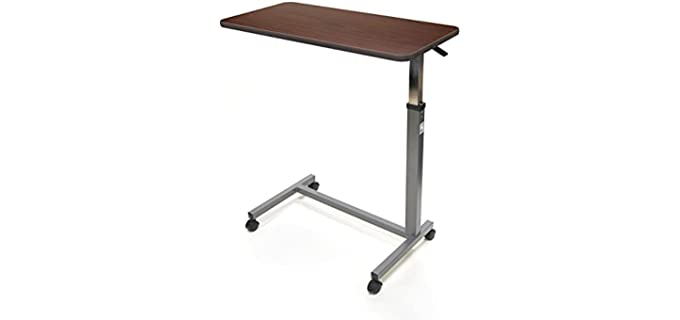 Invacare Hospital Style Overbed Table with Auto-Touch Adjustable Height and Wheels, Fits Over Beds and Bedside, 6417