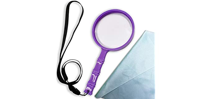 LELE LIFE 10X 95mm Large Magnifying Glass for Seniors and Kids, Unique Bamboo Handheld Reading Magnifier, Hand Held Reading Magnifying Glass for Reading and Hobby Observation, Purple