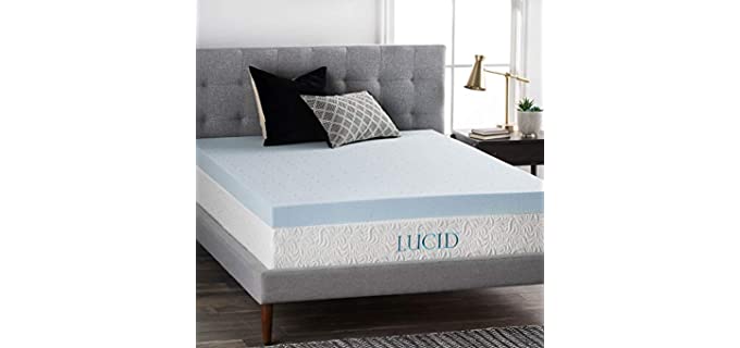 LUCID 4 Inch Gel Memory Foam Mattress Topper-Ventilated Design-Ultra Plush-Queen