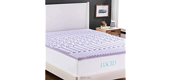 LUCID 2 Inch 5 Zone Lavender Memory Foam Mattress Topper - Queen
