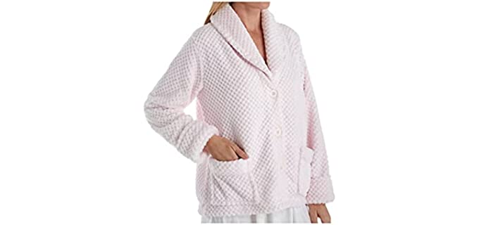 La Cera Women's 100% Polyester Honeycomb Fleece Bed Jacket 8825 M Pink