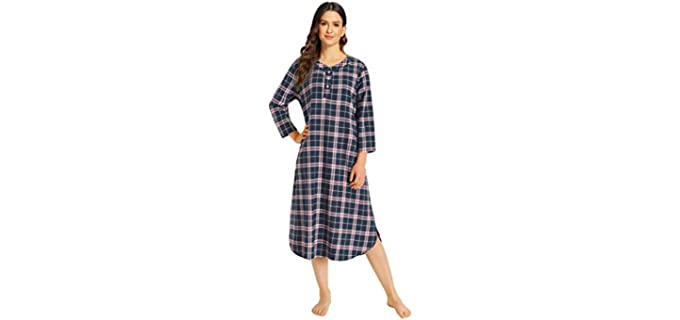 Latuza Women's Plaid Flannel Nightgown Warm Cotton Midi Nightgown 2X NavyRedPlaid