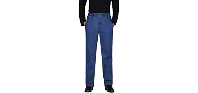 Locachy Men's Elastic Waist Denim Pants Casual Loose Straight Jeans #1 Light Blue 38