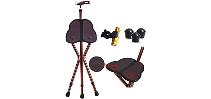 M-GYG Folding Cane with Seat 441 lbs Heavy Duty Cane Stool Crutch Chair Three-Legged Adjustable Walking Stick Unisex Large Seat for Elderly As Gift