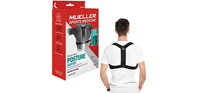 MUELLER Posture Corrector for Women and Men, Adjustable, One Size Fits Most | Back Brace for Improving Posture and Support of The Upper Back, Black