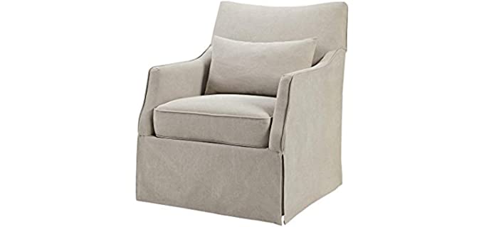 Martha Stewart London Swivel Chair - Solid Wood, Plywood, Skirted Metal Base Accent Armchair, With Lumbar Pillow -Modern Classic Style Family Room Sofa Furniture Bedroom Lounge, 28