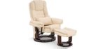 Mcombo Recliner with Ottoman Chair Accent Recliner Chair with Vibration Massage, Removable Lumbar Pillow, 360 Degree Swivel Wood Base, Faux Leather 9096 (Cream White)