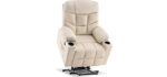 Mcombo Electric Power Lift Recliner Chair Sofa for Elderly, 3 Positions, 2 Side Pockets and Cup Holders, USB Ports, Faux Leather 7288 (Cream White)