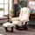 Mcombo Recliner with Ottoman Chair Accent Recliner Chair with Vibration Massage, Removable Lumbar Pillow, 360 Degree Swivel Wood Base, Faux Leather 9096 (Cream White)