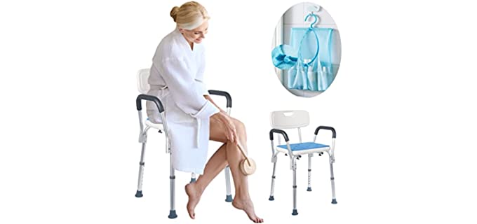 Medokare Premium Shower Chair for Inside Shower - Bath Chair and Medical Grade Shower Seat for Seniors, Elderly, Handicap & Disabled - Adjustable Support Bench w/ Back and Armrests for Bathtub