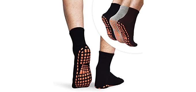 Men Non Slip Sticky Grips Socks, skibeaut Anti-Skid Pilates, Barre, Bikram Fitness Hospital Slipper Socks with Grips (#3 Black+gray+coffee, numeric_8)