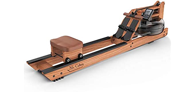 Mr. Captain Rowing Machine for Home Use,Water Resistance Natural Red Walnut Wood Rower with Bluetooth Monitor