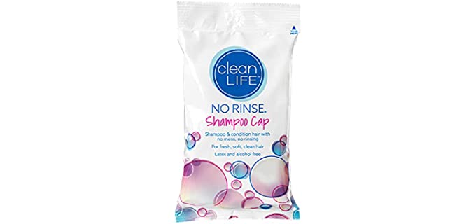 No-Rinse Shampoo Cap by Cleanlife Products (Pack of 5), Shampoo and Condition Hair with no Water or Rinsing - Microwaveable, Latex-Free and Alcohol-Free