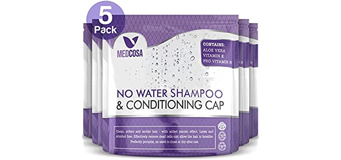 No Water Shampoo Caps | Hassle-Free Hair Washing Caps for Elderly | Shampoo Caps for Bedridden | Aloe, Vitamin E, Chamomile | 5-Pack from Medcosa