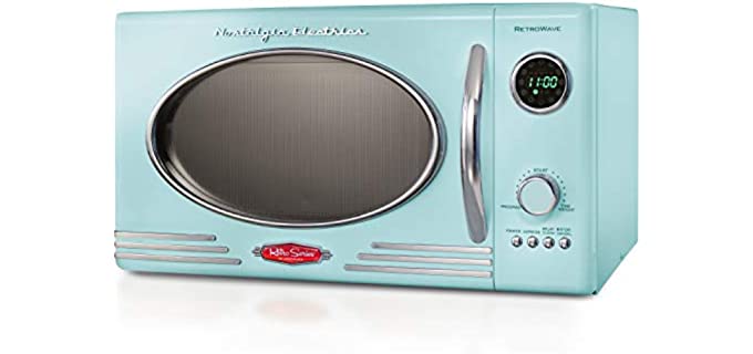 Nostalgia RMO4AQ Retro Large 0.9 cu ft, 800-Watt Countertop Microwave Oven 12 Pre-Programmed Cookin, Digital Clock, Easy Clean Interior, Aqua, Cu.Ft