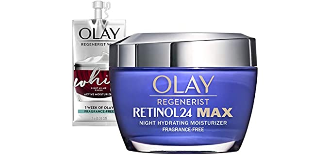 Olay Regenerist Retinol 24 Max Moisturizer, Retinol 24 Max Night Face Cream, 1.7 Oz + Whip Face Moisturizer Travel/Trial Size Bundle