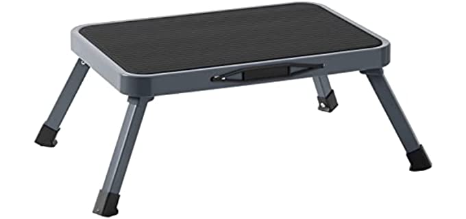 Ollieroo Metal Folding Step Stool, Wide One Step Stool with Non Slip Rubber Platform, 7 inch One Step Ladder, Max Load 330 lbs for Adults Elderly Kids, Portable Foot Stool for Kitchen Bedroom Bathroom