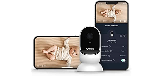 Owlet Cam Smart Baby Monitor - HD Video Monitor with Camera, Wide Angle Lens, Audio and Background Sound, Encrypted WiFi, Motion and Sound Notifications, Humidity, Room Temp, Night Vision, 2-Way Talk