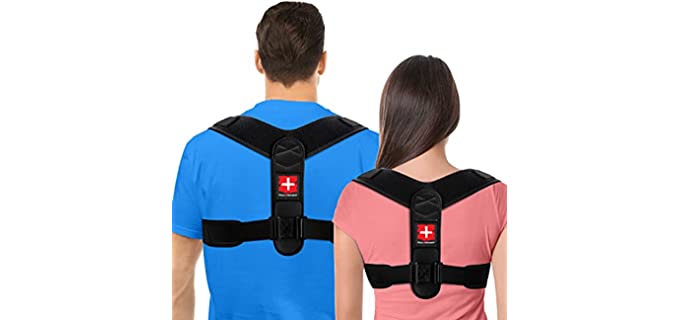 Pohl Schmitt Back Brace Posture Corrector for Men and Women - Body Alignment Improvement & Support - Adjustable Back Straightener - Prevent and Relief Neck, Back & Shoulder Pain, Black