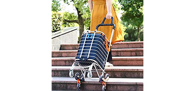 Portable Shopping Cart Folding Grocery Utility Climb Stair Cart with Rolling Swivel Wheels and Waterproof Removable Canvas Bag - 35L Medium Navy Blue