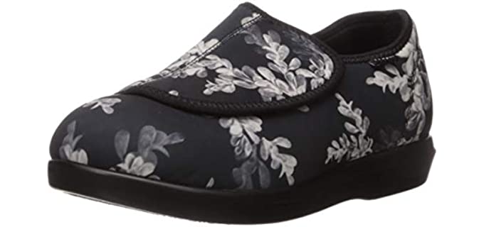 Propet Women's Cush 'N Foot Slipper, Black Floral, 9.5