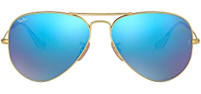 Ray-Ban RB3025 Classic Aviator Sunglasses, Matte Gold/Grey Mirror Blue, 58 mm