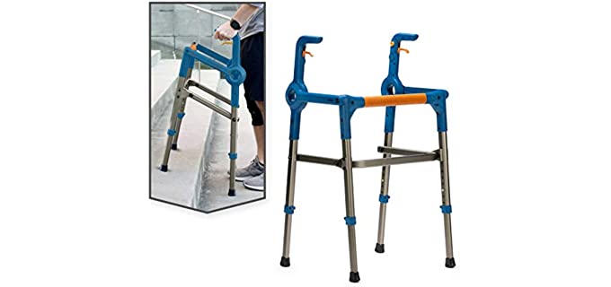 Roami Progressive Mobility Aid, Walker and Self-Adjusting Step Assist, For Going Up and Down Stairs, Ramps, and Steps, Folding and Adjustable, Rehabilitation Aid for Adults or Seniors, Urban Blue