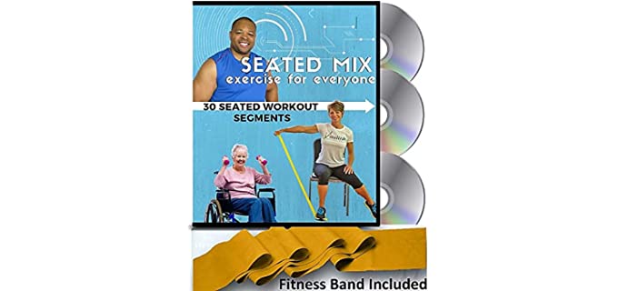SEATED MIX CHAIR EXERCISE FOR SENIORS- 3 DVDs + 30 Exercise Segments + Resistance Band. Most Comprehensive Chair Exercise DVD for Seniors Available! Finally- Fun Chair Exercises for Seniors DVD!