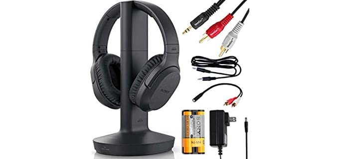 SONY Wireless Headphones for TV Watching (WHRF400R) with Transmitter Dock (TMRRF400) – 6-ft 3.5mm Stereo + NeeGo RCA Plug Y-Adapter for TV