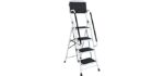 SUPPORT PLUS Folding 4 Step Ladder Folding Step Stool with Handle and Tool Caddy, 440 Pound Weight Capacity, 4 Step Ladder with Handrails