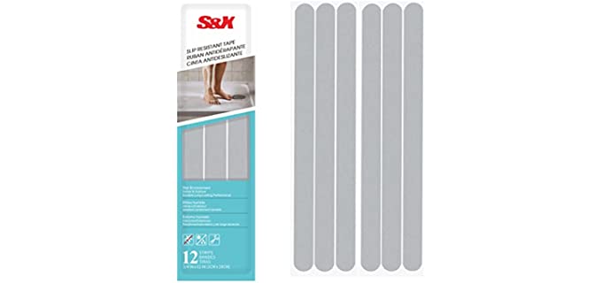 S&X Bathtub Non-Slip Stickers,Gritty Textured Slip-Resistant Treads,Pack of 12 – 0.75 x 11 Inches (Gray)