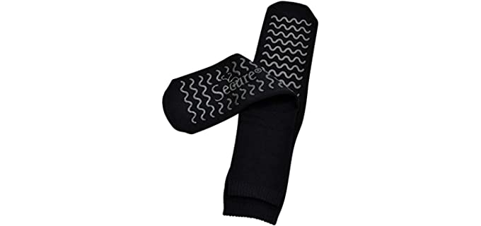 Secure (1 Pair) Ultra Soft Non Slip Grip Slipper Socks, Black - Fall Injury Prevention Hospital Tread Sock for Safety, Comfort and Warmth