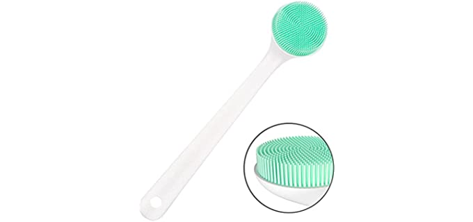 Silicone Bath Body Brush Exfoliator, Back Brush Scrubber Long Handle for Shower with Soft Bristles, Shower Brush Scrubber for Body Men and Women, BPA Free, Non-Slip