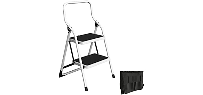 Stalwart 75-0001-S-STEP2 Step Stool-Folding Ladder with Tool Bag, 2, Silver