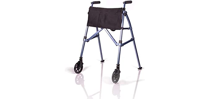 Stander EZ Fold-N-Go Walker, Lightweight Folding Mobility Rolling Walker for Seniors and Adults, 6-inch Wheels, Ski Glides, and Organizer Pouch, Cobalt Blue