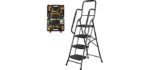 Step Ladders, Folding 4 Step Stool with Safety Rails Portable Heavy Duty 350 lb Load Capacity for Home Household Kitchen Office Garden,Silver Gray