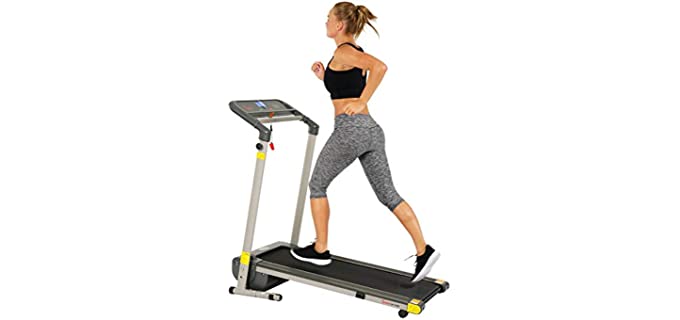 Sunny Health & Fitness Folding Compact Motorized Treadmill - LCD Display, Shock Absorption and 220 LB Max Weight - SF-T7632,Gray