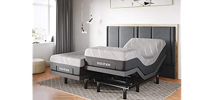 Sven & Son Split King Adjustable Bed Base Frame + 12” Luxury Cool Gel Memory Foam Mattress, Head Up Foot Up, USB Ports, Zero Gravity, Interactive Dual Massage, Wireless, Classic (Split King)