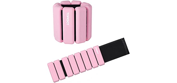 TOPESCT Adjustable Wrist Weights - Set of 2 ((1lb & 2lb) ) | Wearable Wrist & Ankle Weights Bracelet for Yoga, Dance, Barre, Pilates, Cardio, Aerobics, Walking (1 LB/Each, Pink)