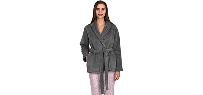 TowelSelections Women's Bed Jacket Fleece Cardigan Cuddly Robe Large/X-Large Frost Gray