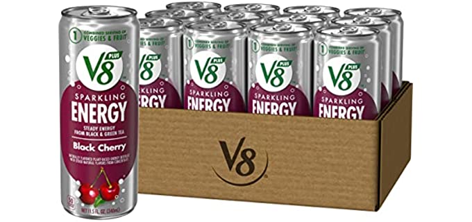 V8 Sparkling +Energy, Healthy Energy Drink, Natural Energy from Tea, 11.5 Oz Can, Black Cherry (Pack of 12)