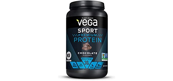 Vega Sport Premium Protein Powder, Chocolate, Vegan, 30g Plant Based Protein, 5g BCAAs, Low Carb, Keto, Dairy Free, Gluten Free, Non GMO, Pea Protein for Women and Men, 1.8 Pounds (19 Servings)