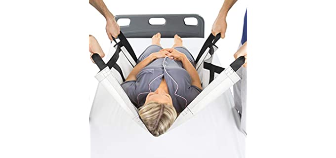 Vive Transfer Blanket with Handles - Bed Positioning Pad and Straps - Reusable, Washable Patient Lifting Device for Body Lift, Turning, Sliding, Moving - for Caregiver, Family Aid, Bedridden, Elderly