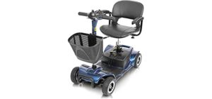Vive 4 Wheel Mobility Scooter - Electric Powered Wheelchair Device - Compact Heavy Duty Mobile for Travel, Adults, Elderly - Long Range Power Extended Battery with Charger and Basket Included