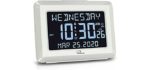 Wallarge Digital Auto Set Large Display Alarm Clock with 8 Time Zones , Plug in Electric Digital Clock with USB Charger, 7 Dimmable Display, Date Day and Seconds