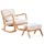 YOLENY Fabric Rocking Chair,Mid-Century Glider Rocker with Padded Seat, with Ottoman,Seat Wood Base,Linen Accent Chair for Living Room,New Beige