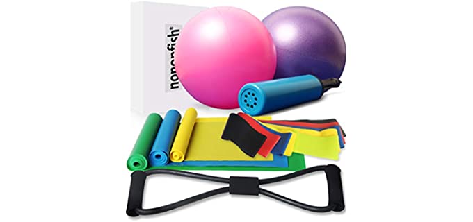 nononfish Mini Resistance Loop Bands Set for Legs and Butt Workout,Pilates Ball with Pump,Long Stretch Bands and Figure 8 Resistance Band for Lower Body,Core,Glutes & Hips Exercise
